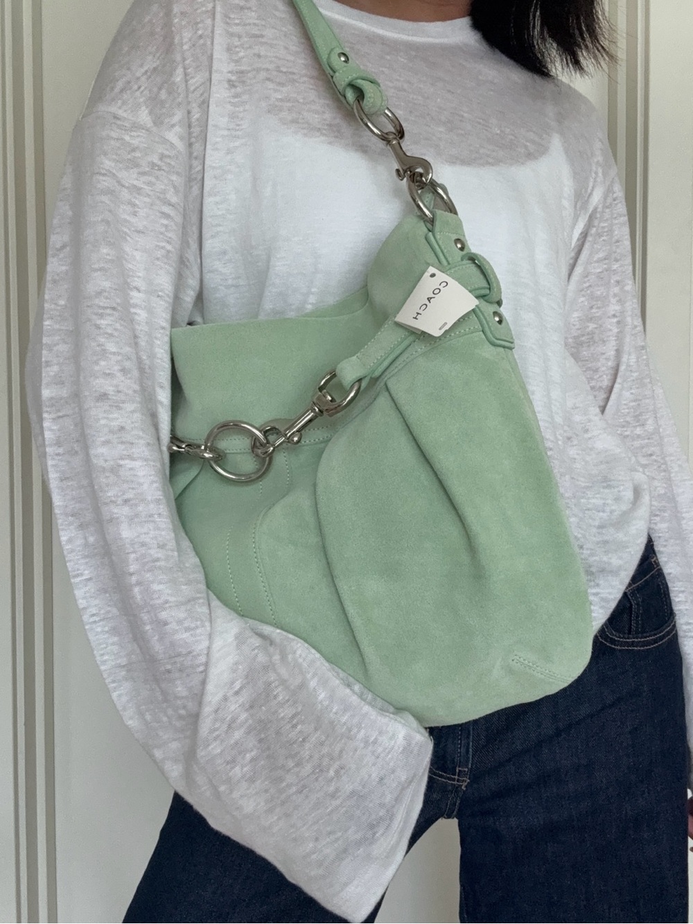 Coach Vintage Hampton Mint Green Leather Shoulder Bag with Silver Hardware